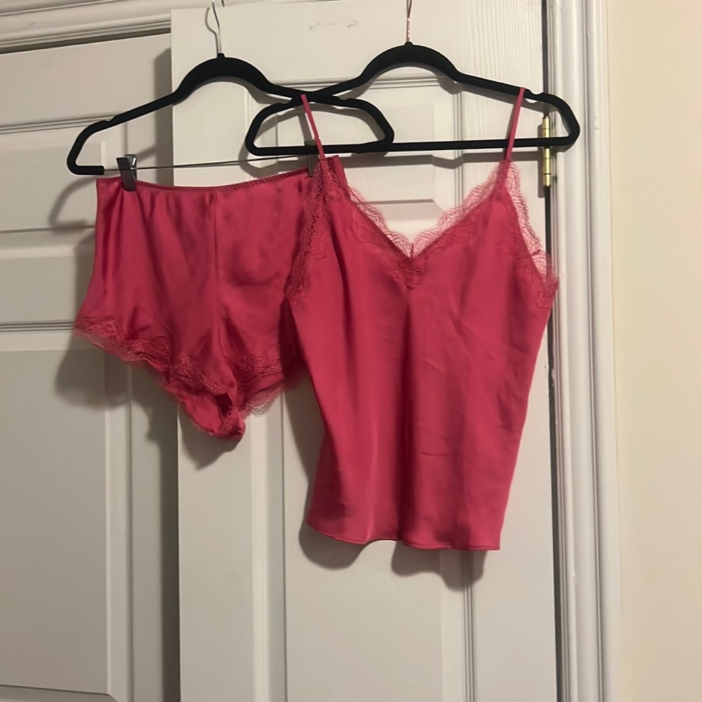 Victoria Secret pink satin camisole and short set